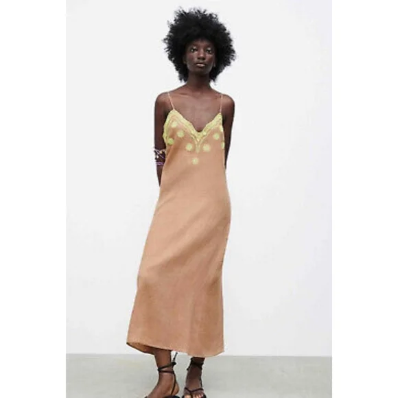 Zara | Dresses | Zara Linen Embroidered Maxi Dress | Poshmark